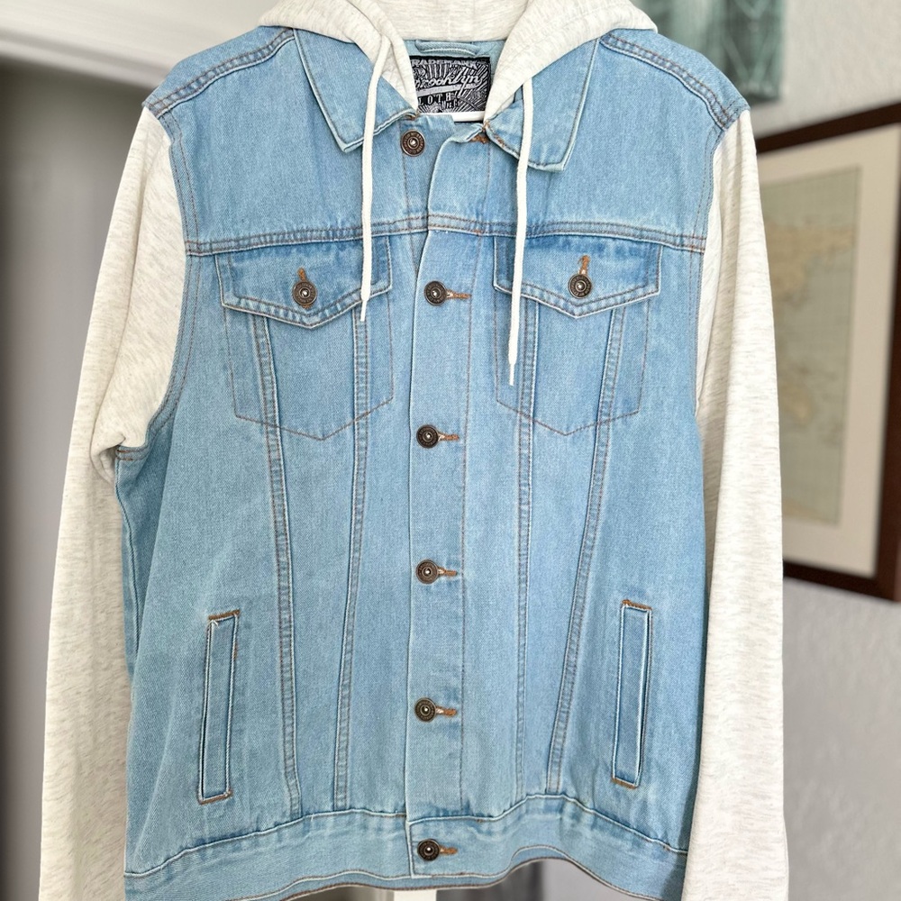 Blue Denim Jacket with Cream Hoodie